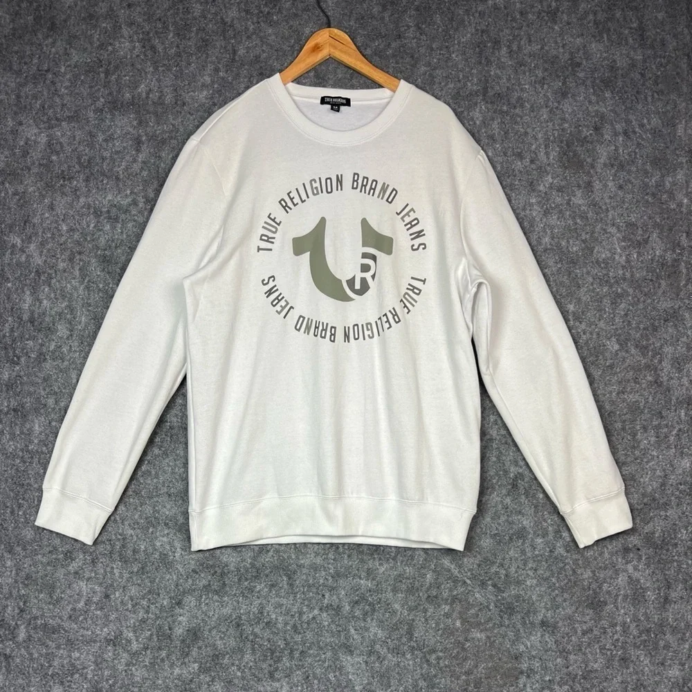 True Religion White and Gray Crewneck Sweater for Men’s Size XL